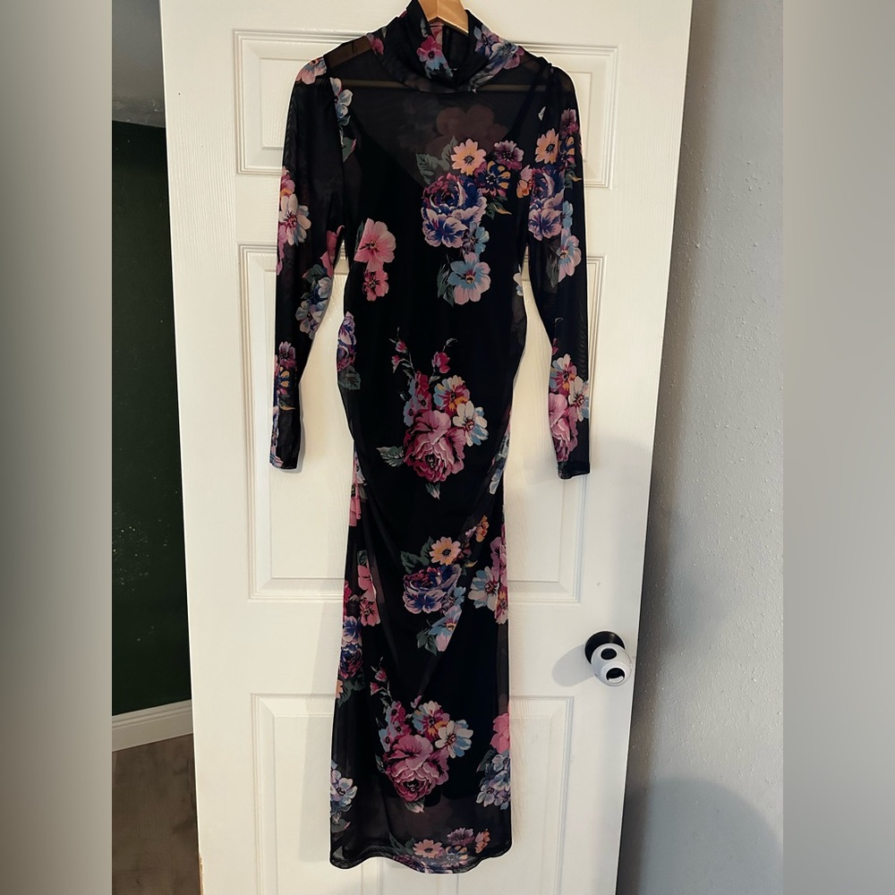 Motherhood mesh floral maternity dress